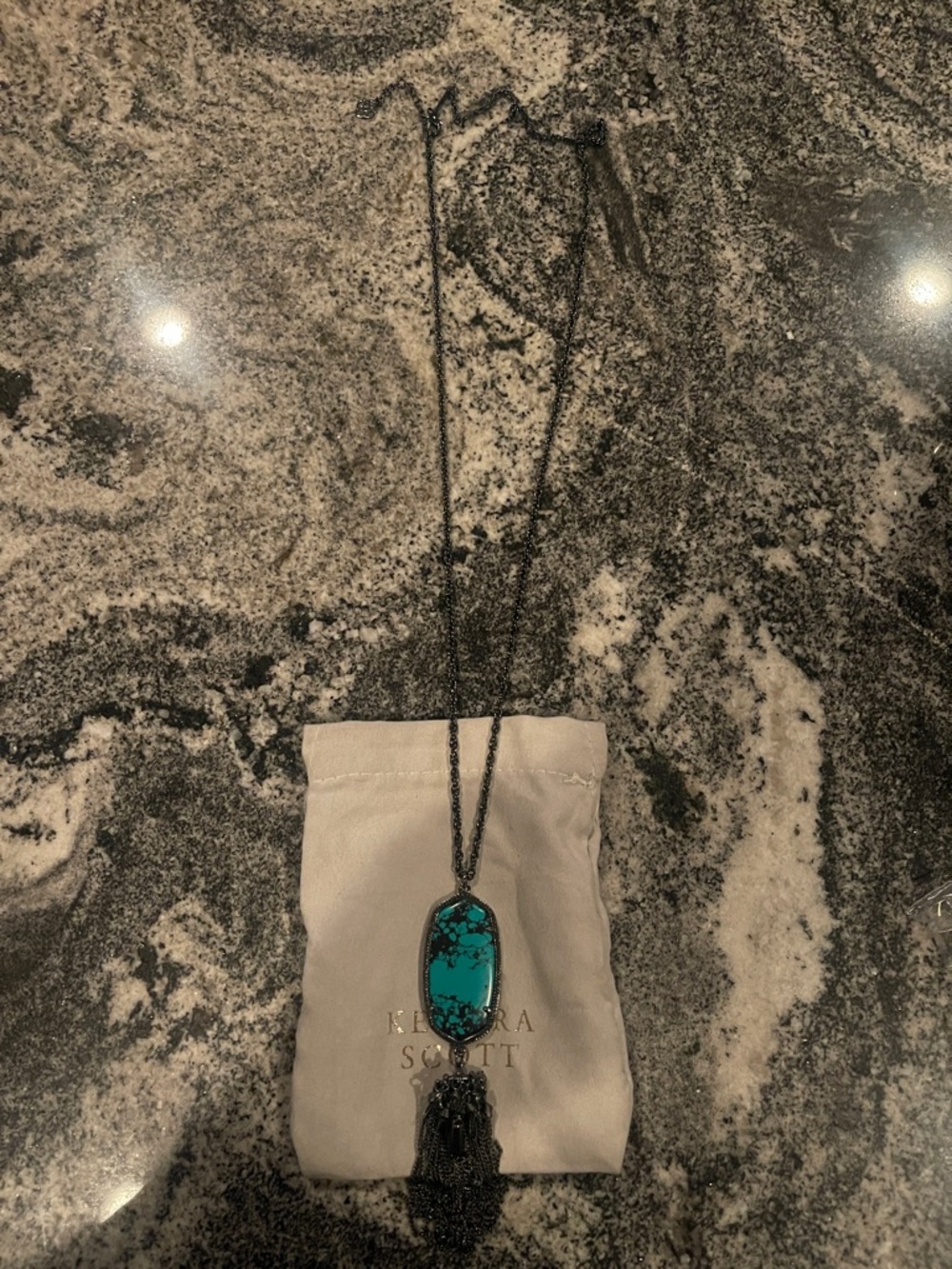 Kendra Scott Black Chain Turquoise Pendant Necklace with Tassel